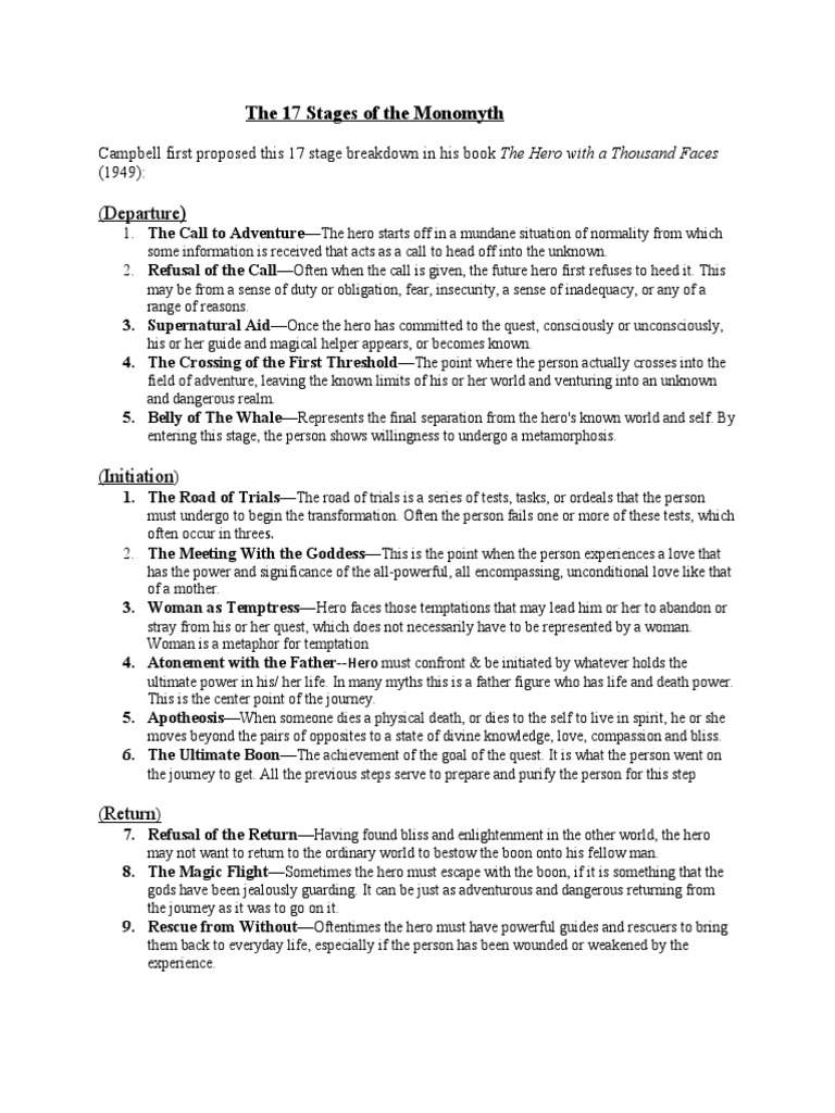 Joseph Campbell's 17 Stages of Monomyth | PDF | Mythology | Religious ...