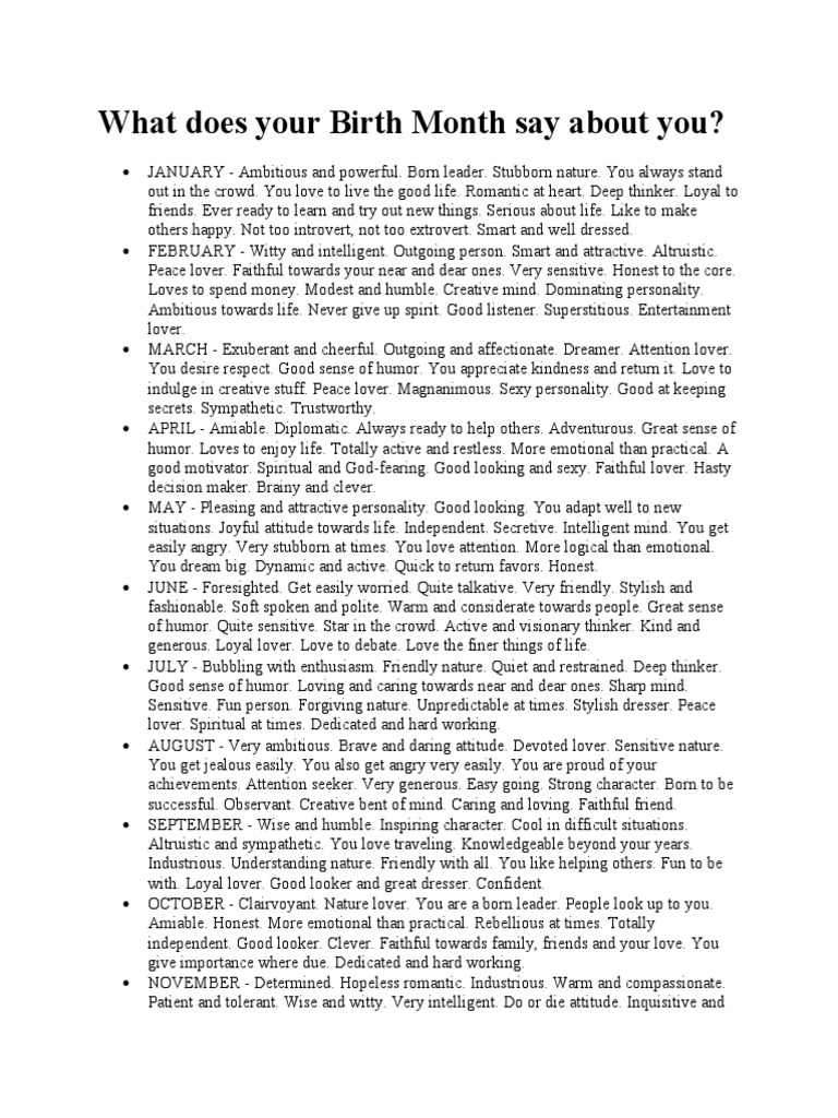 What Does Your Birth Month Say About You PDF Love