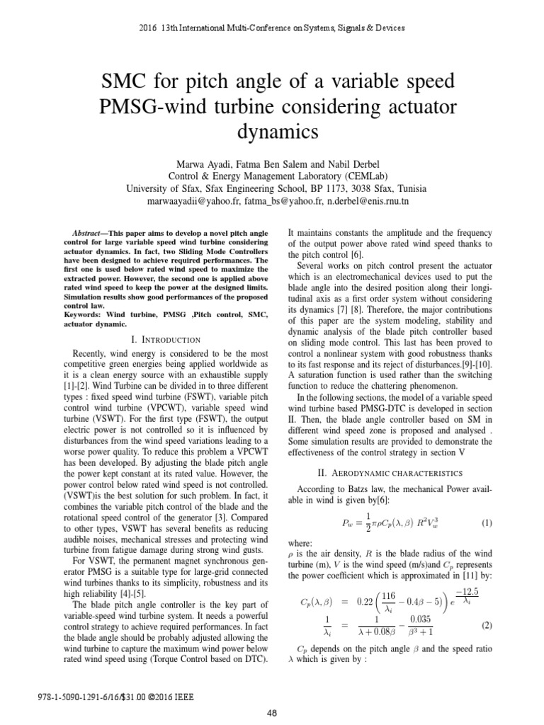SMC for Wind Turbine Pitch Control | PDF | Wind Turbine | Turbine
