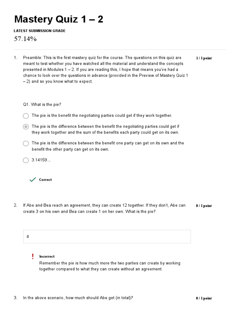 Mastery Quiz 1: Negotiation Concepts | PDF | Certificate Of Deposit ...