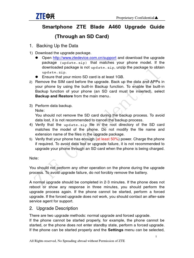 ZTE Blade A460 Upgrade Instructions | PDF | Zip (File Format) | Backup