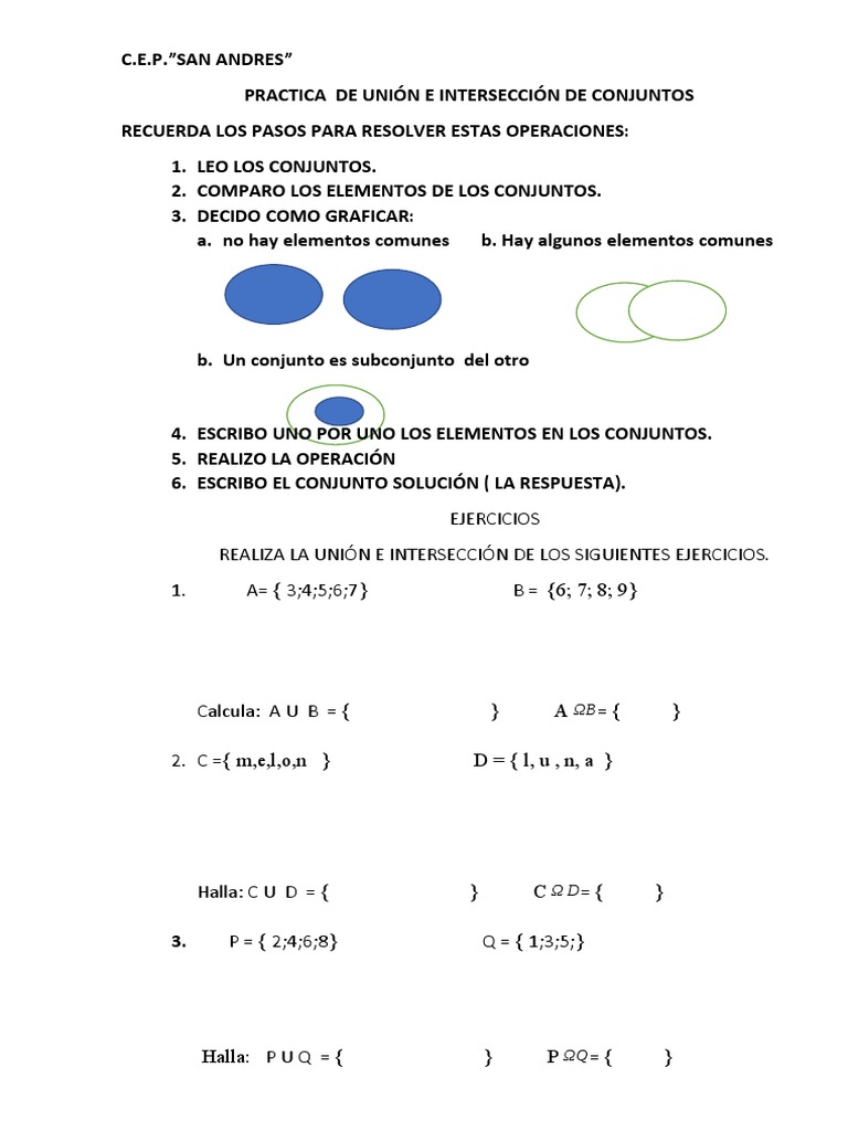 Ejercicios de Unión e Intersección de Conjuntos | PDF
