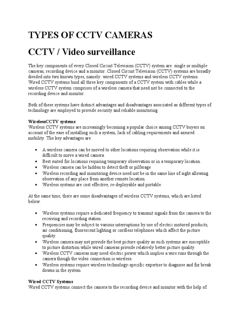 Types of CCTV Cameras Explained | PDF | Closed Circuit Television ...