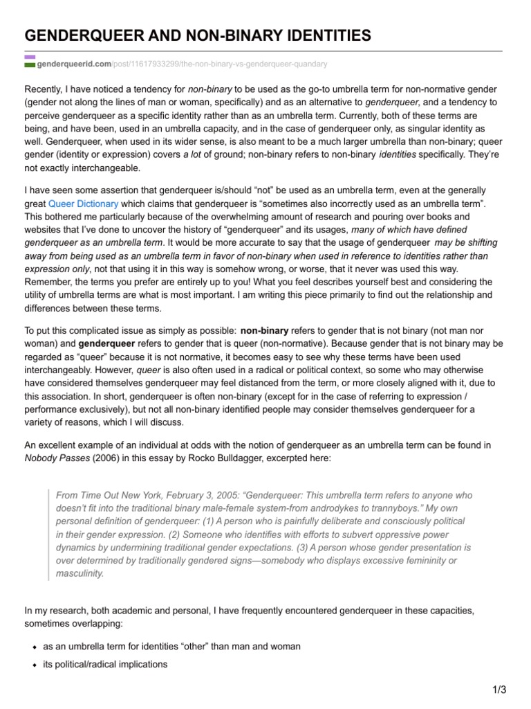 Gender-Queer and Non-Binary Identities | PDF | Transgender | LGBTQIA+ ...