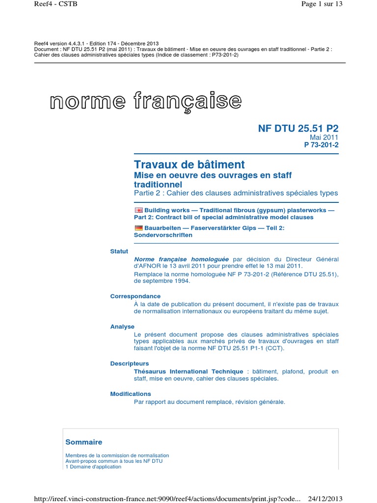 Travaux de Bâtiment: NF DTU 25.51 P2 | PDF | Code de la construction et ...