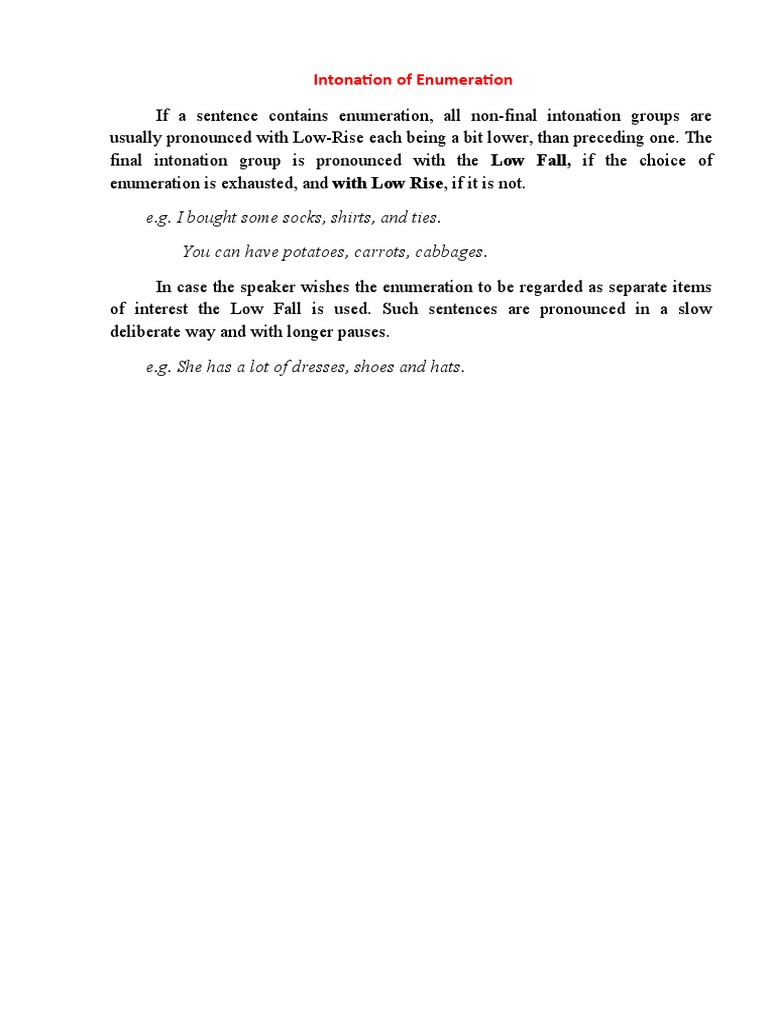 Intonation Patterns in Enumeration | PDF | Language Arts & Discipline ...