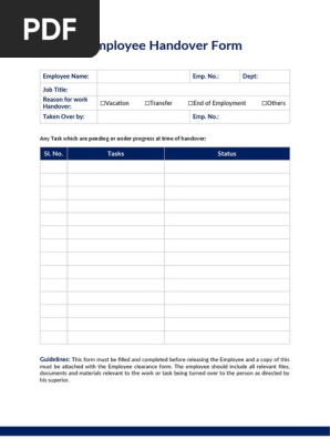 Employee Handover Document Template