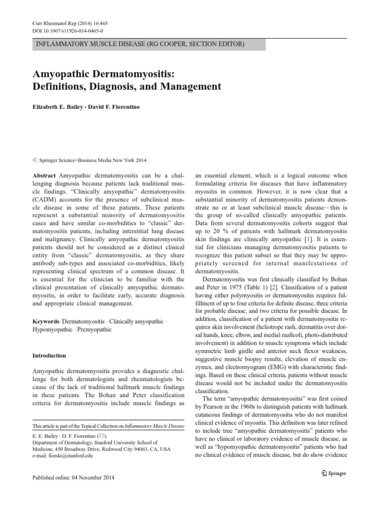 Amyopathic Dermatomyositis: Definitions, Diagnosis, and Management ...