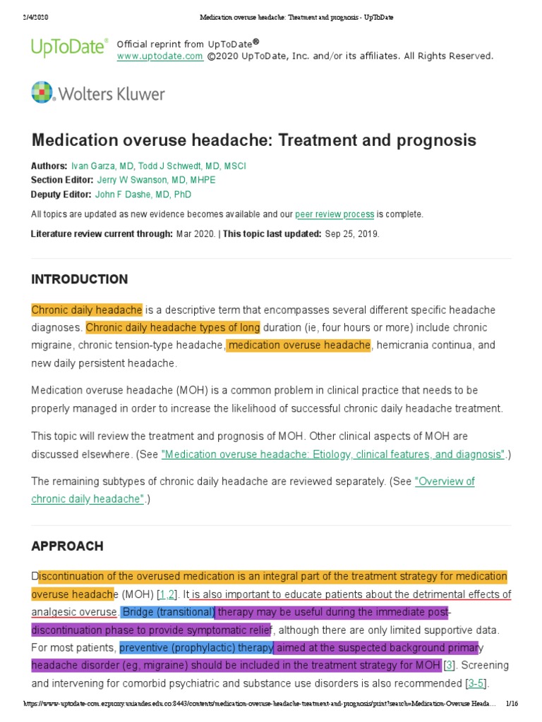 Medication Overuse Headache Treatment and Prognosis UpToDate PDF