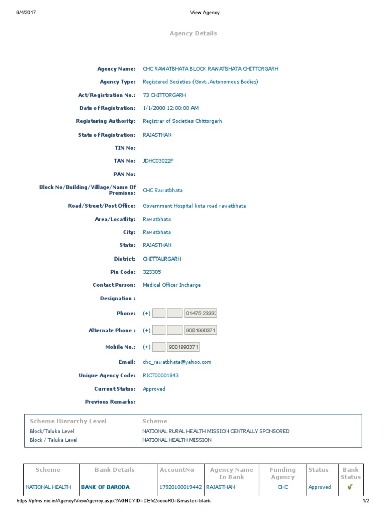 CHC Rawatbhata Pfms Pfms Unique Agency Code RJCT00001843 PDF | PDF ...