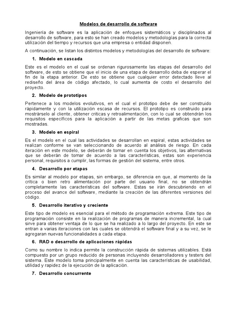Modelos de Desarrollo de Software | PDF | Ingeniería de software | Software