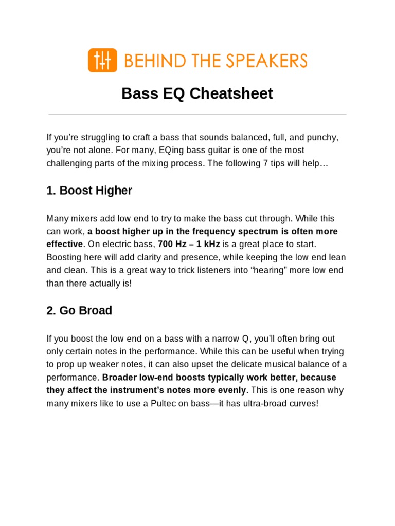 Bass Eq Cheatsheet PDF Equalization (Audio) Double Bass