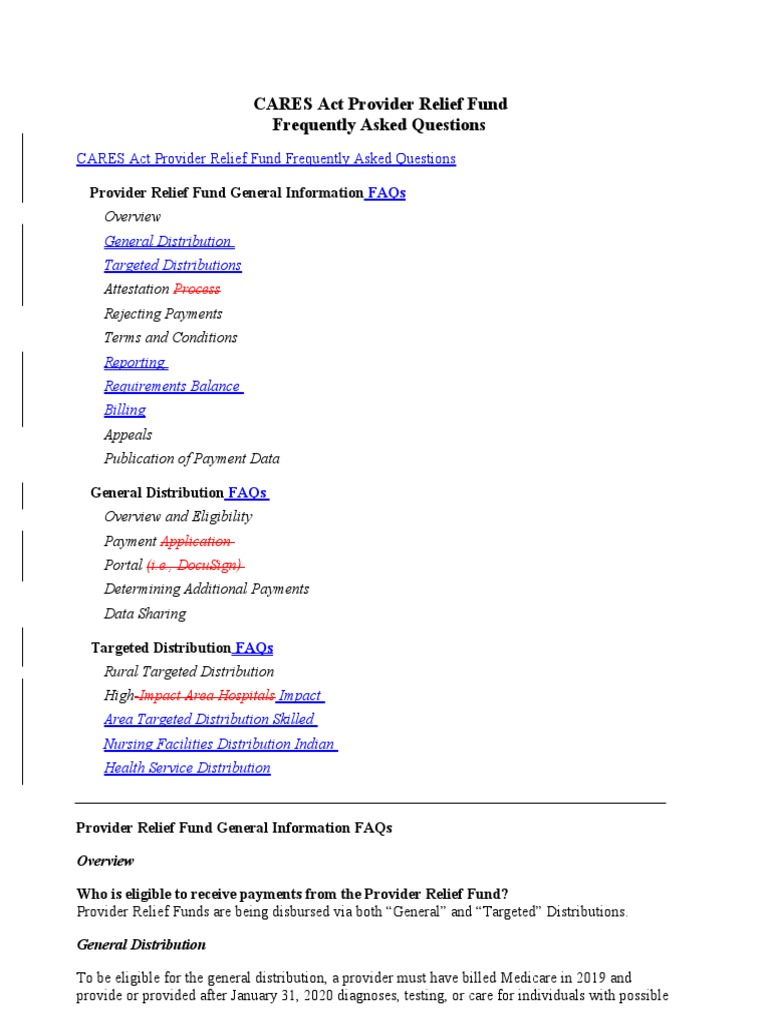 Provider Relief Fund FAQs and Guidelines | PDF | Irs Tax Forms | Tax ...