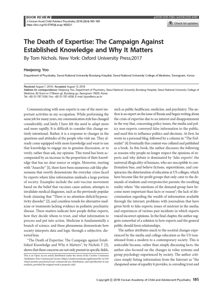 The Death of Expertise The Campaign Against Establ PDF PDF Expert