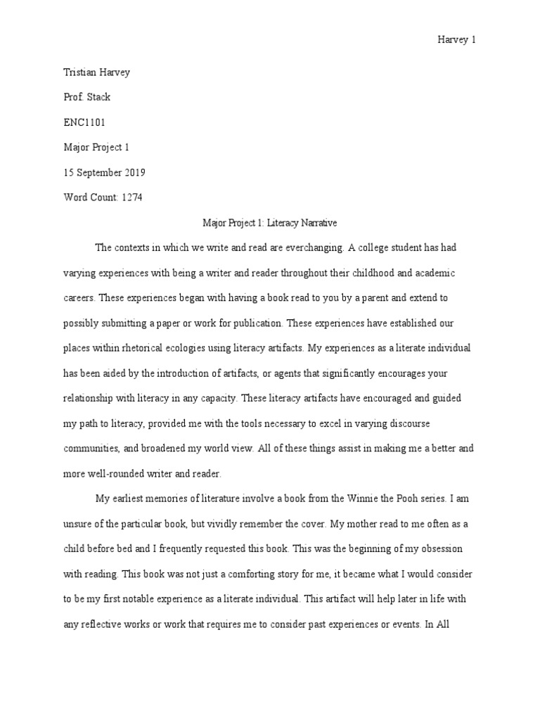 Major Project 1 - Literacy Narrative | PDF | Literacy | Books