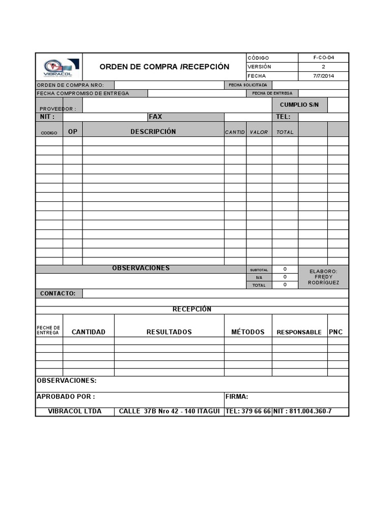 Orden de Compra y Recepción de Mercancías | PDF