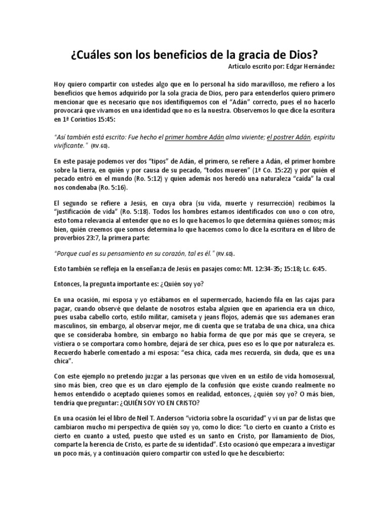 Cuáles Son Los Beneficios de La Gracia de Dios | PDF
