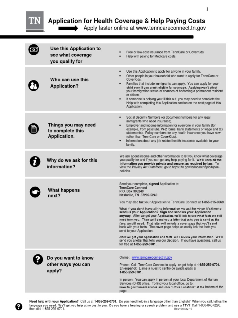 TennCare English Application PDF Social Security (United States
