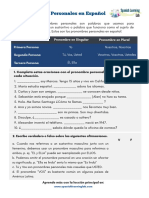 Los Pronombres Personales en Español Subject Pronouns Spanish Worksheet