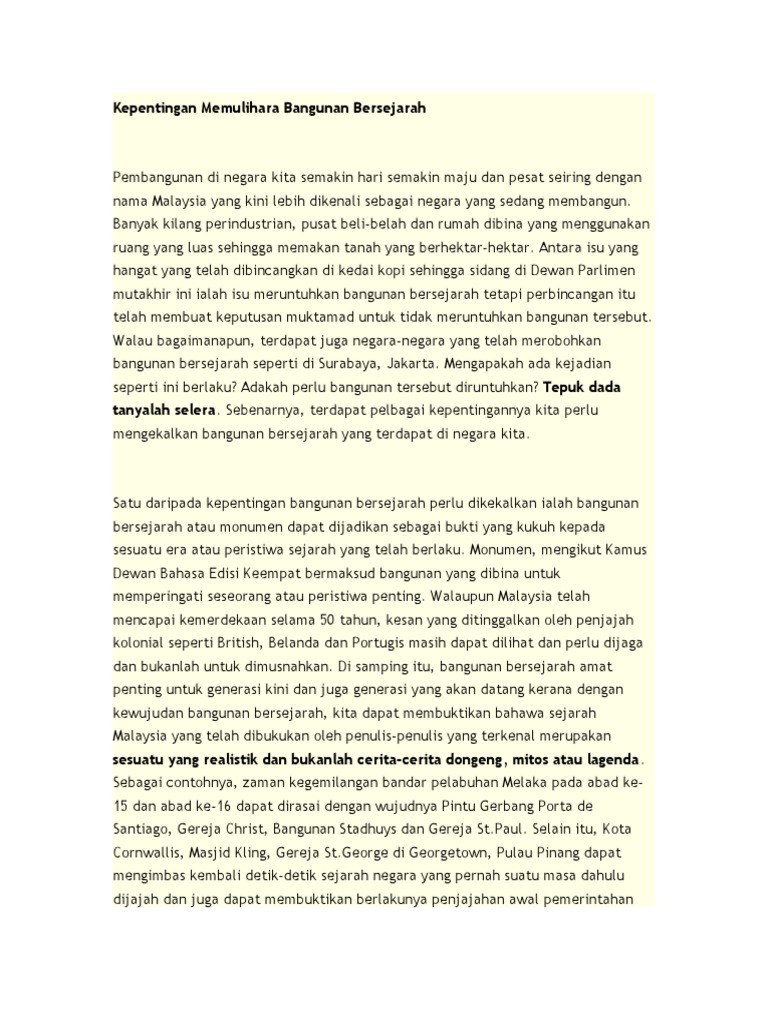 Kepentingan Memulihara Bangunan Bersejarah Pdf