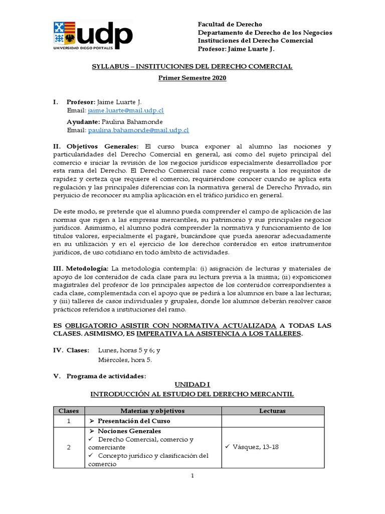 Syllabus Derecho Comercial 2020 | PDF | Pagaré | Fuentes del derecho