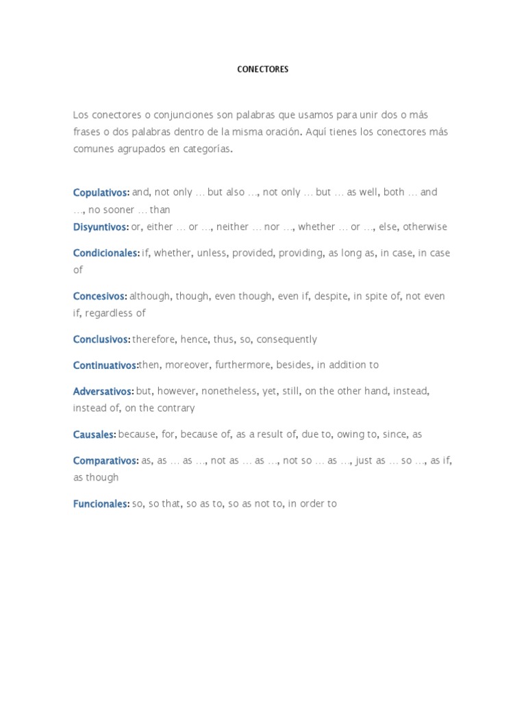 Common Spanish Connectors A Guide to Cohesive Writing Through