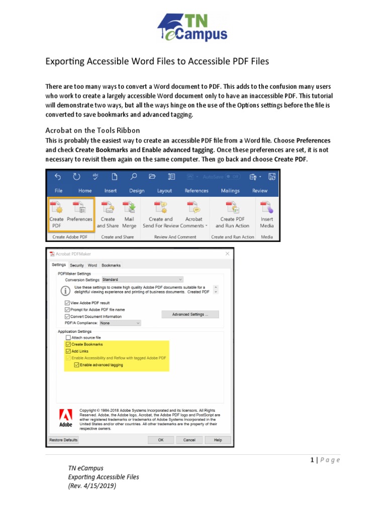 Convert Accessible Word to PDF Guide | PDF | Tag (Metadata) | Computing