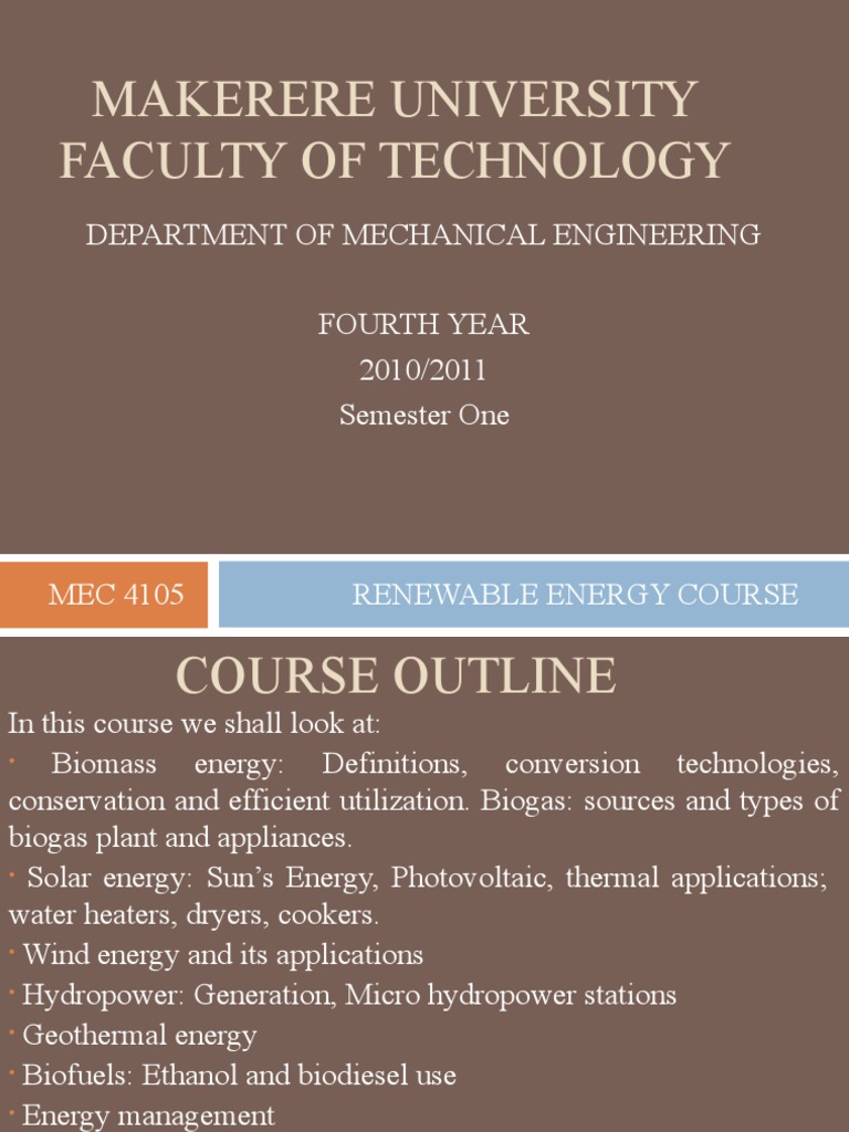 Renewable Energy Course Outline 2010 | PDF | Renewable Energy ...
