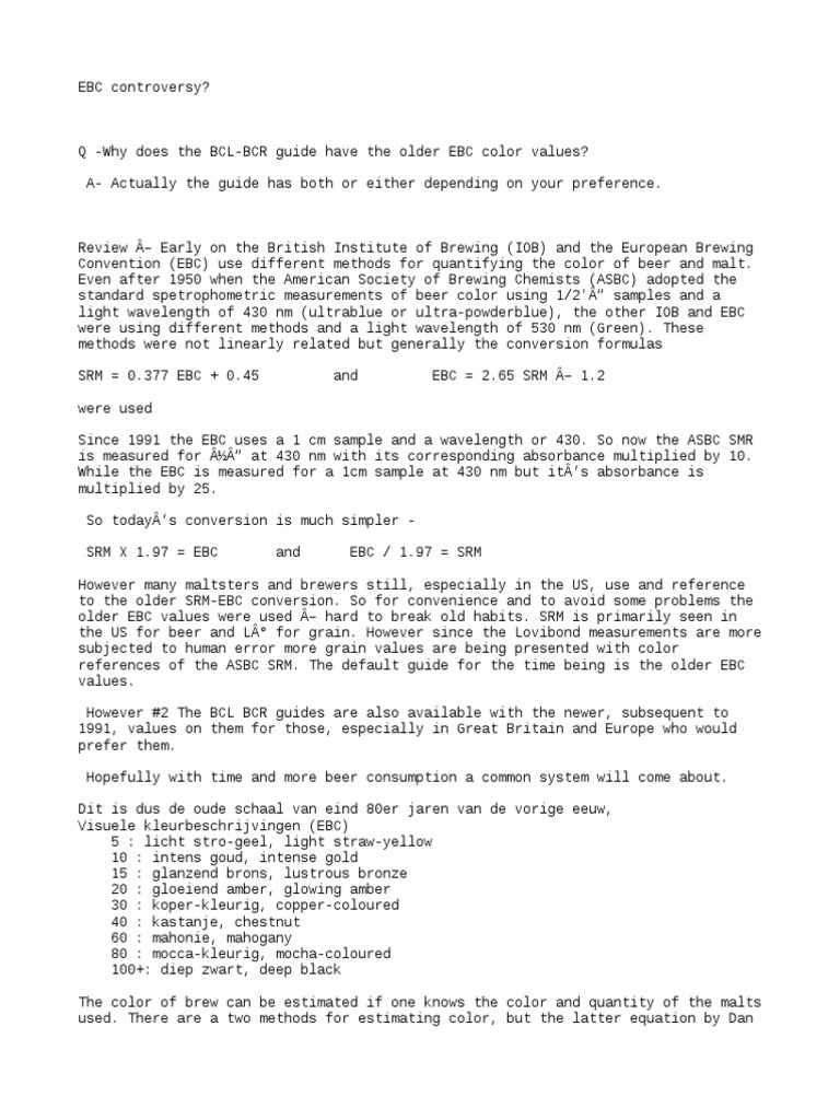 EBC and SRM Beer Color Conversion Guide | PDF | Brewing | Fermented Drinks