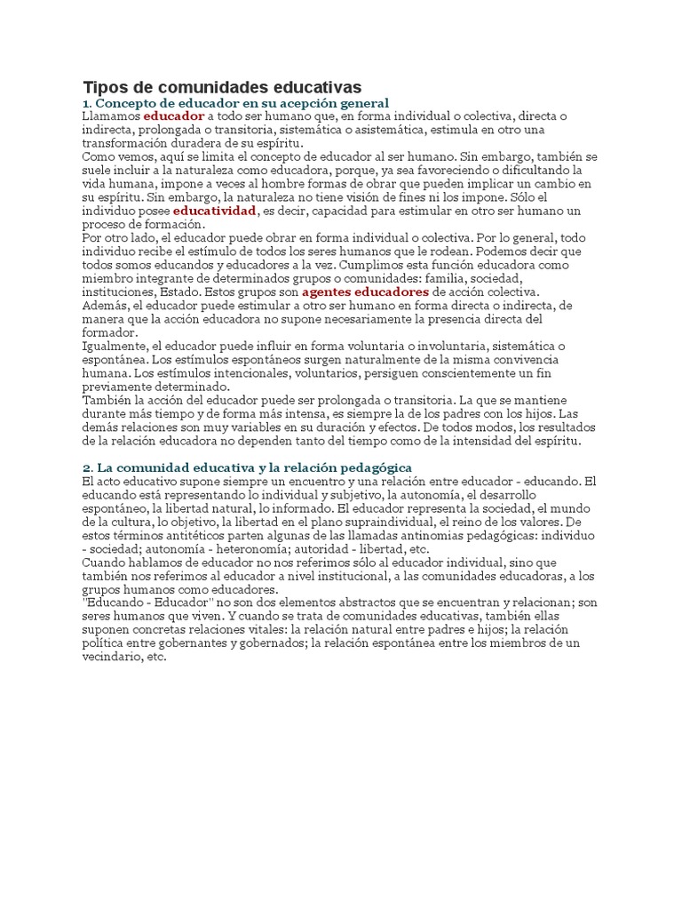 Tipos de comunidades educativas | PDF | Homo Sapiens | Institución