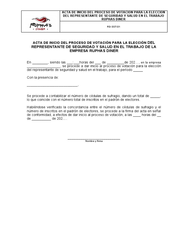 Acta de Inicio Del Proceso de Votación para La Elección Del ...
