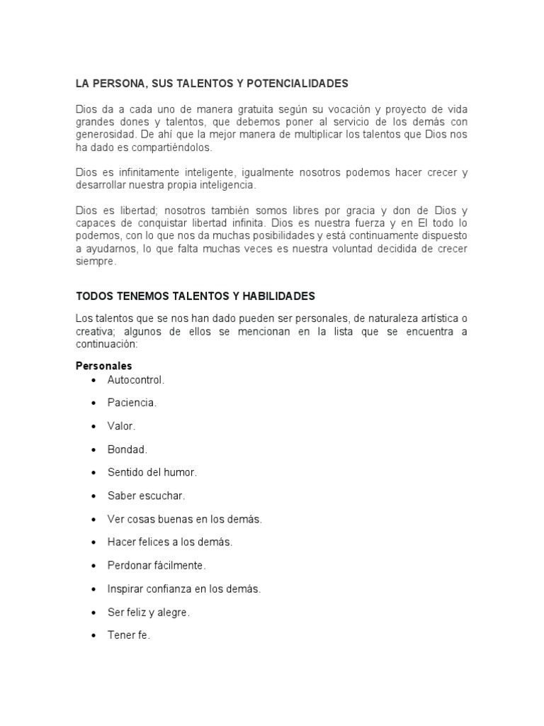 Talentos y potencialidades personales | PDF | Dios | Religión y creencia