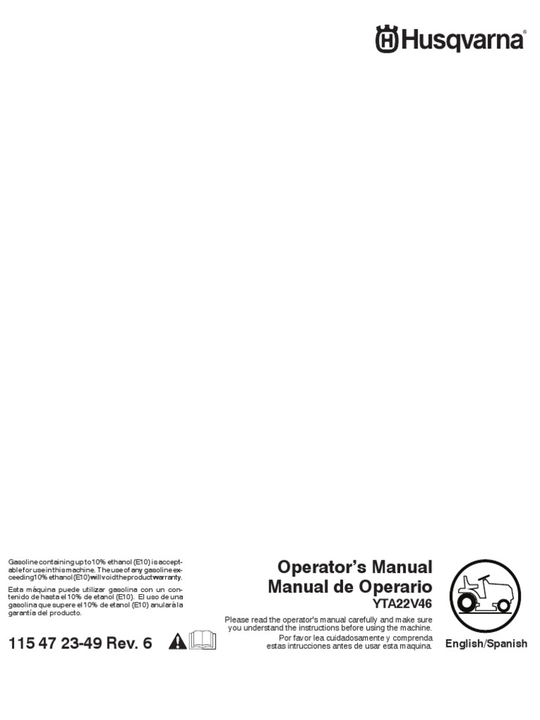 Husqvarna YTA22V46 Tractor Mower Manual PDF Tractor Clutch