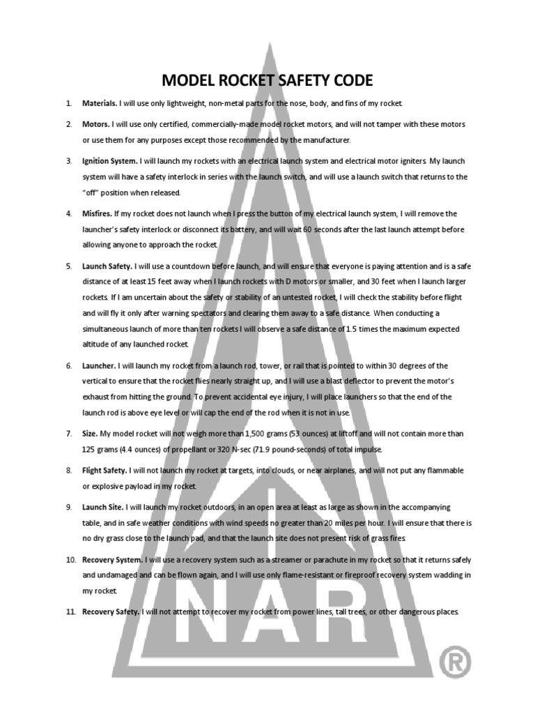Model Rocket Safety Code PDF Rocket Spaceflight Technologies