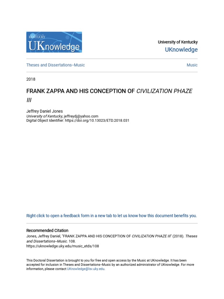 FRANK ZAPPA AND HIS CONCEPTION OF - em - CIVILIZATION PHAZE III - em ...