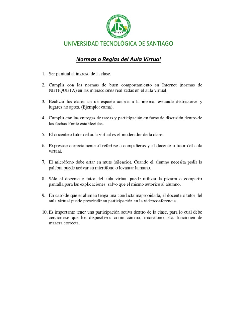 Normas del Aula Virtual UTESA | PDF | Crecimiento personal y ...