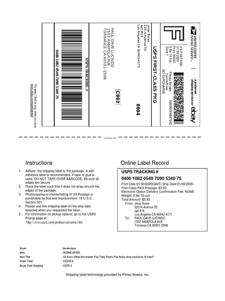 Instructions Online Label Record: Usps Tracking # | PDF | United States ...