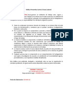 Nombre de La Empresa: Política Preventiva Contra El Acoso Laboral