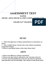 MAPEH Assessment Tests on Asian Theater, Folk Dances and Gateway Drugs