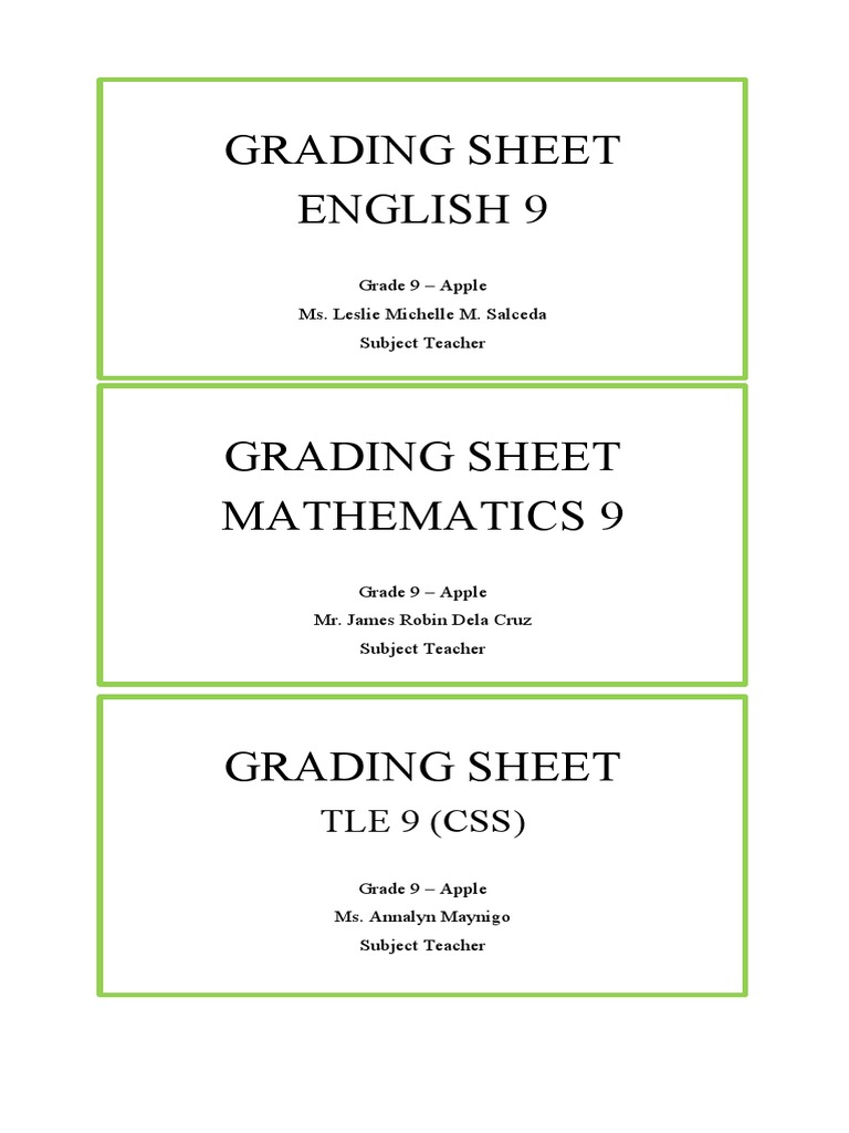 Grading Sheet English 9: Tle 9 (CSS) | PDF