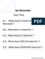 Quiz On Roman Numerals PDF
