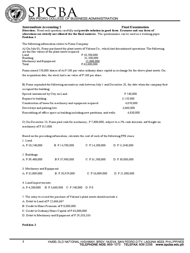 Intermediate Accounting 2 Final Exam Guide | PDF | Cost | Debits And ...