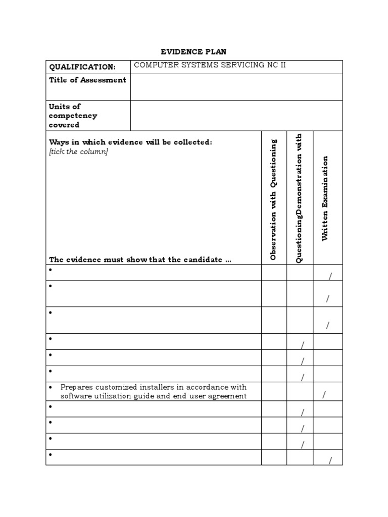 Evidence Plan for Computer Systems NC II | PDF | Multiple Choice ...