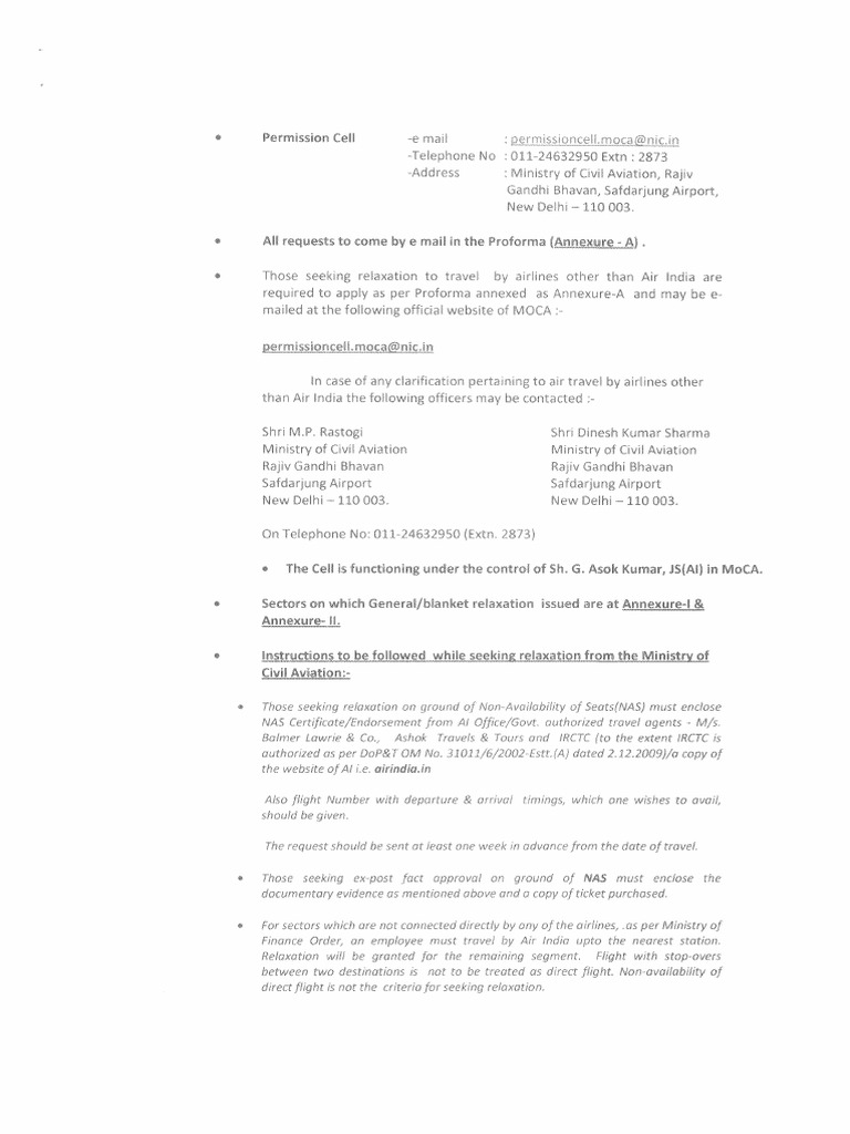 MoCAInstructiontravelbyotherairline Blanket Sanction Airindia PDF