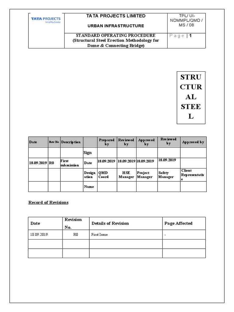 Steel Erection SOP for Dome & Bridge | PDF | Screw | Personal ...