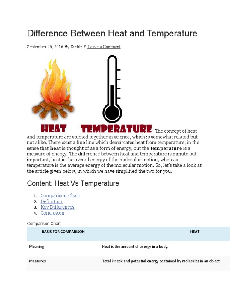 Difference Between Heat and Temperature PDF Heat Temperature