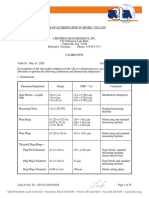 Scope of ISO/IEC 17025:2005 accreditation for dimensional calibration