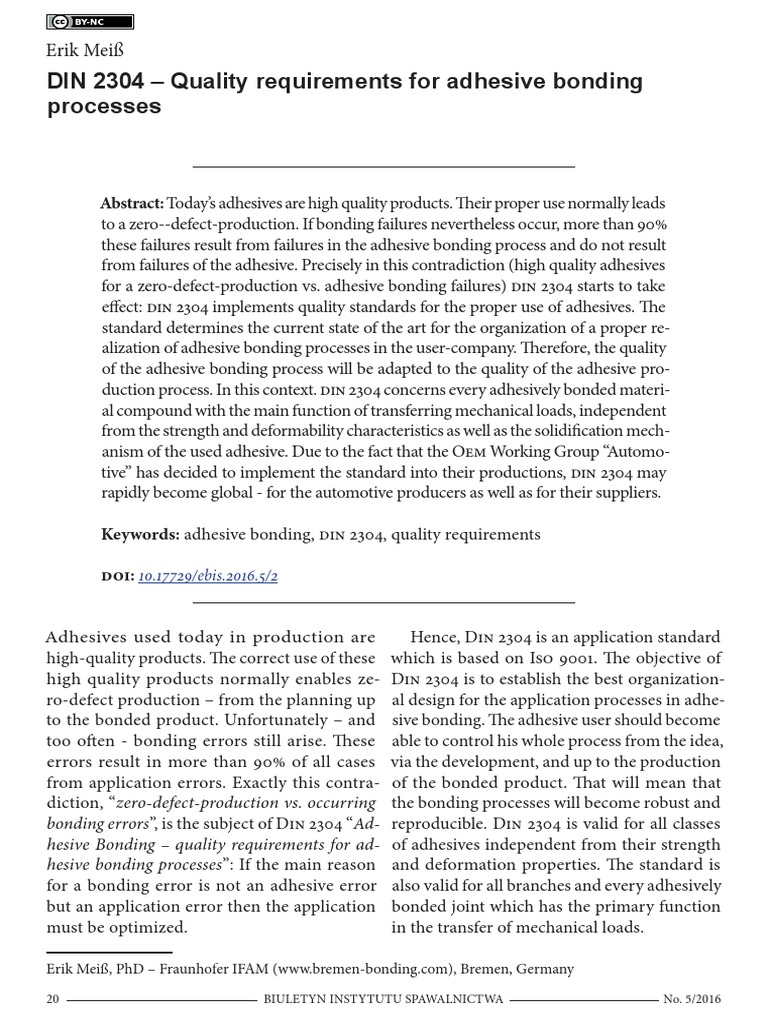 DIN 2304: Adhesive Bonding Standards | PDF | Iso 9000 | Verification ...