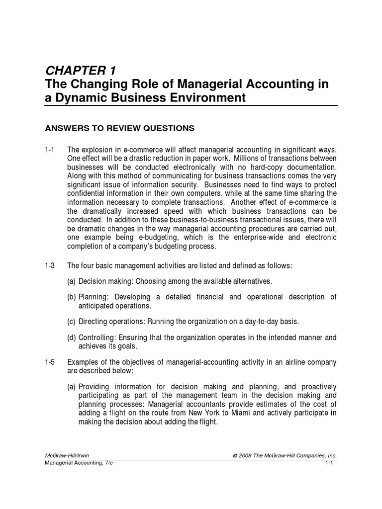 The Changing Role of Managerial Accounting in A Dynamic Business ...
