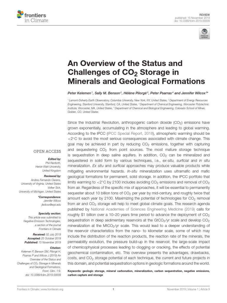 An Overview of The Status and Challenges of CO Storage in Minerals and ...